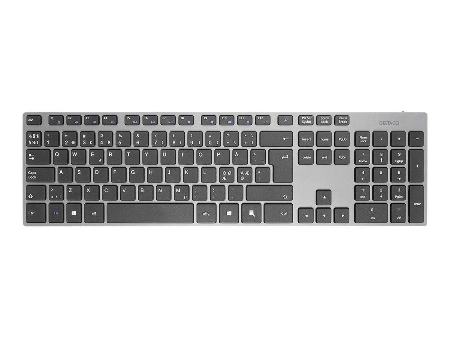 Deltaco TB-802 Wireless Keyboard, Rechargeble, Aluminium